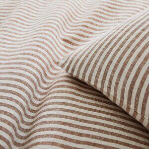 West‎ Elm European Flax Linen Classic Stripe Duvet Euro Sham Terracotta Mélange